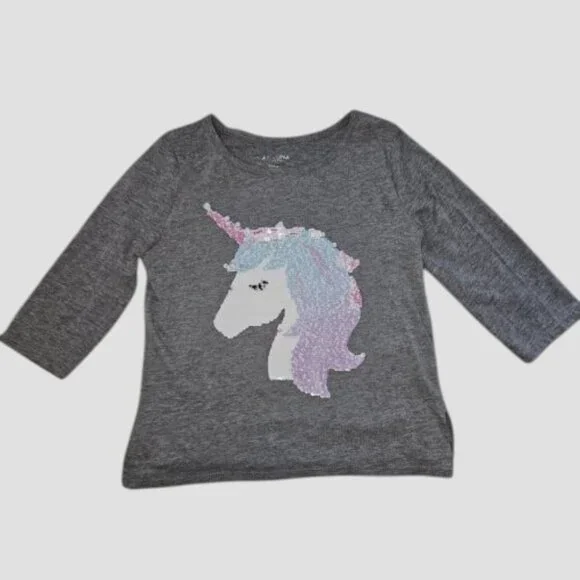 ARIZONA JEANS CO Gray Sequined Unicorn Pullover Top Girls Size 7-8 - Picture 1 of 3